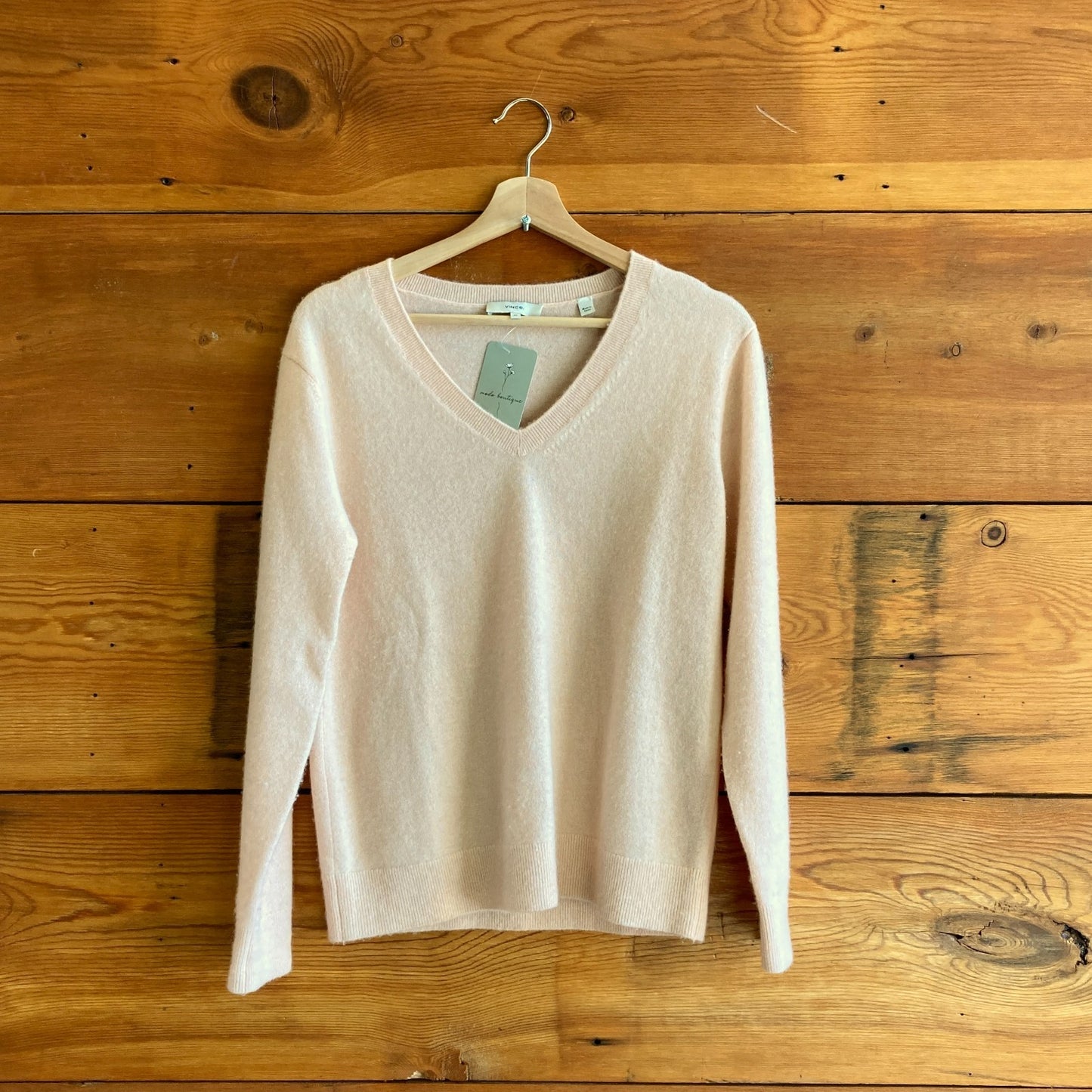 XS - Vince $295 Pale Pink V Neck 100% Cashmere Weekend Pullover Sweater 1217MA