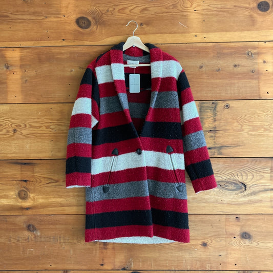 S - Isabel Marant Etoile Wool Striped Single Button Sweater Coat 0810RL