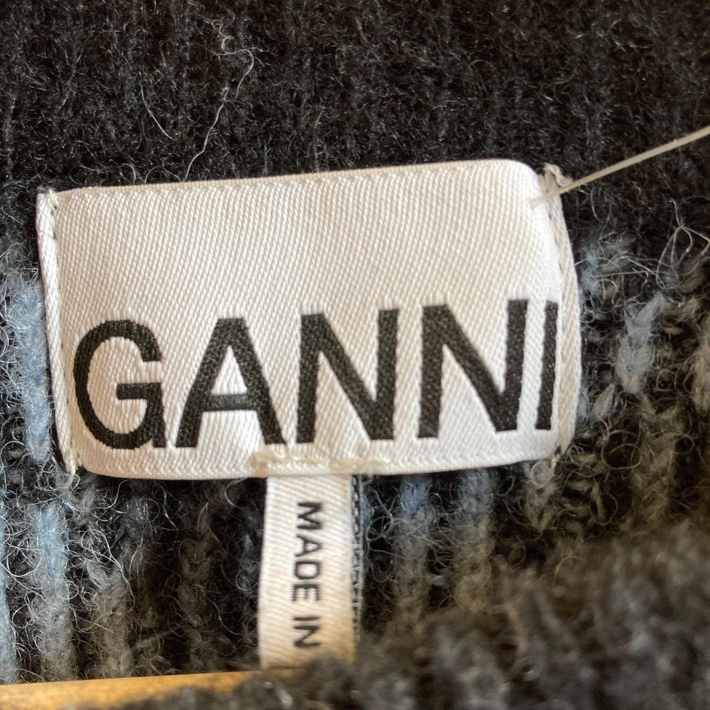 XL - Ganni Blue Black Smiley Alpaca Blend Balloon Sleeve Pullover Sweater 0720LP