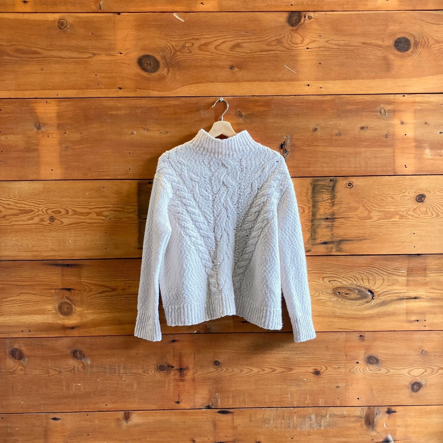 XL - Vince $495 Cream White Rising Cable Knit Turtleneck Pullover Sweater 0531AF