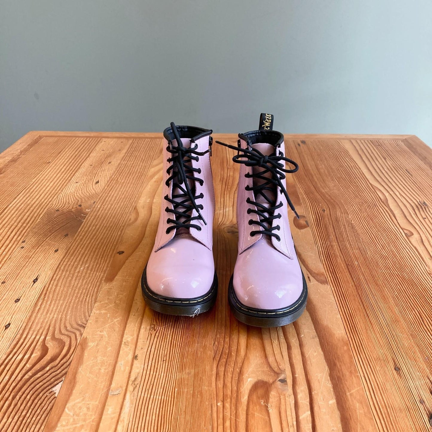 37 / 6 - Dr Martens Light Pink Patent Leather Side Zip 1460 Combat Boots 1217JD