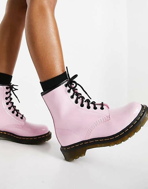 37 / 6 - Dr Martens Light Pink Patent Leather Side Zip 1460 Combat Boots 1217JD