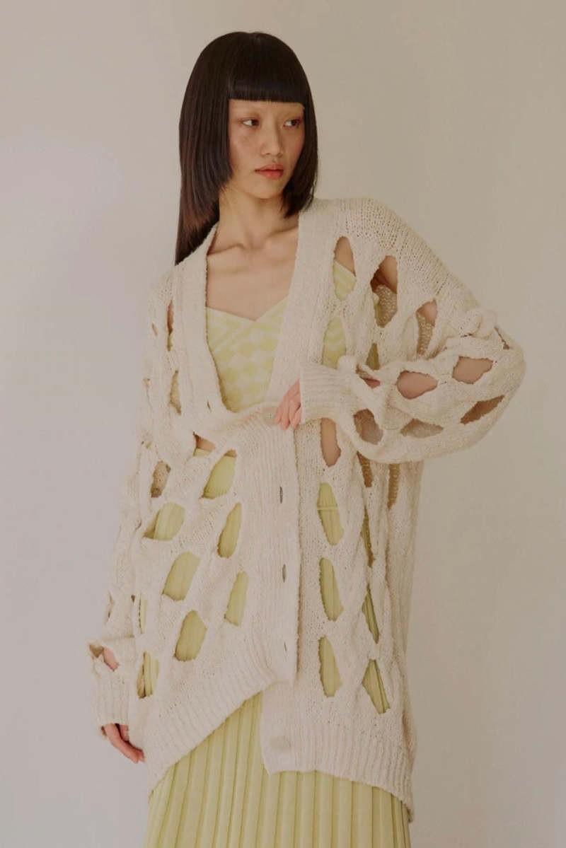 S - Rus Chalk White Shokki Open Cable Cardigan Knitted Sweater 1117KW