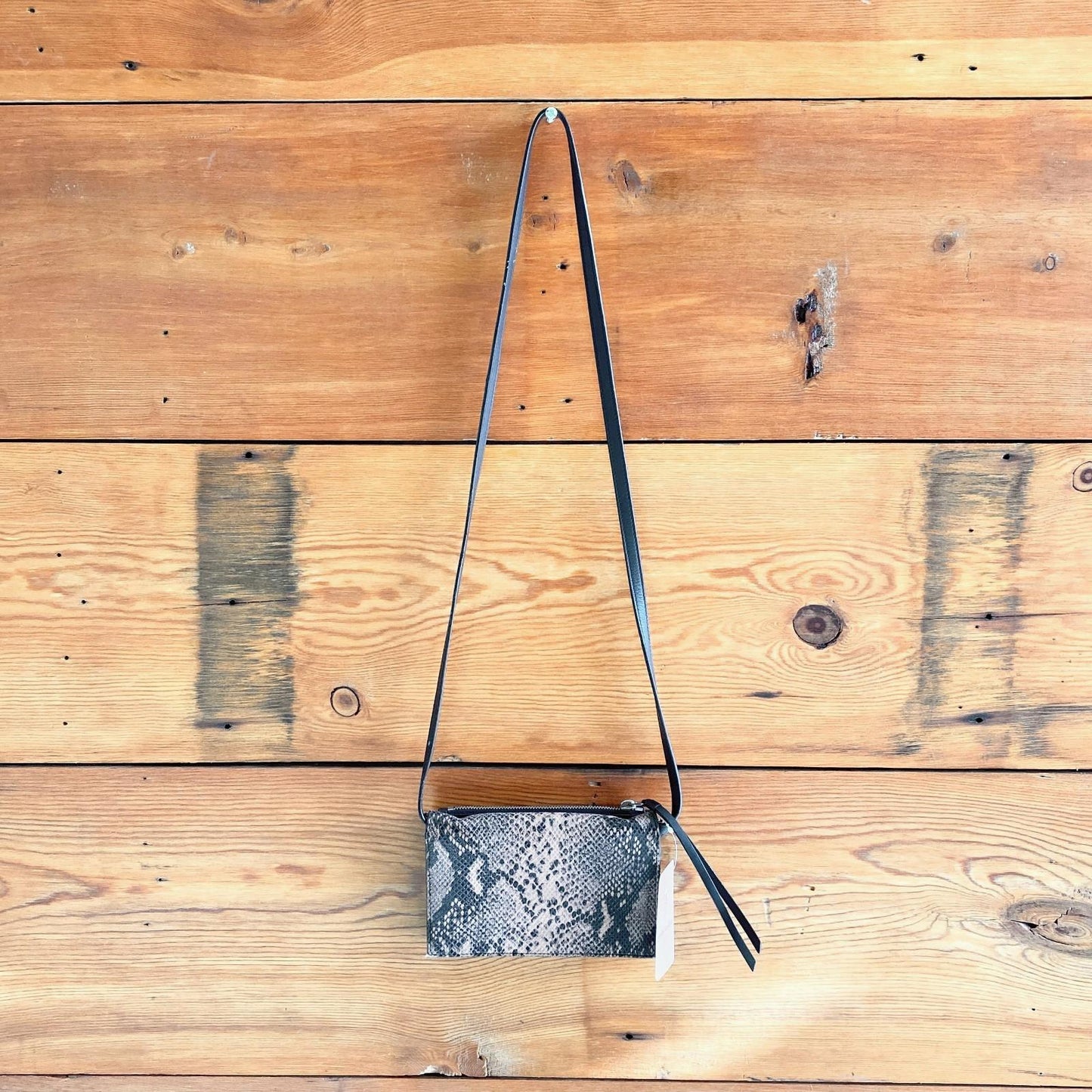 All Saints Black Brown Snake Embossed Leather Crossbody Bag Clutch 0113TS