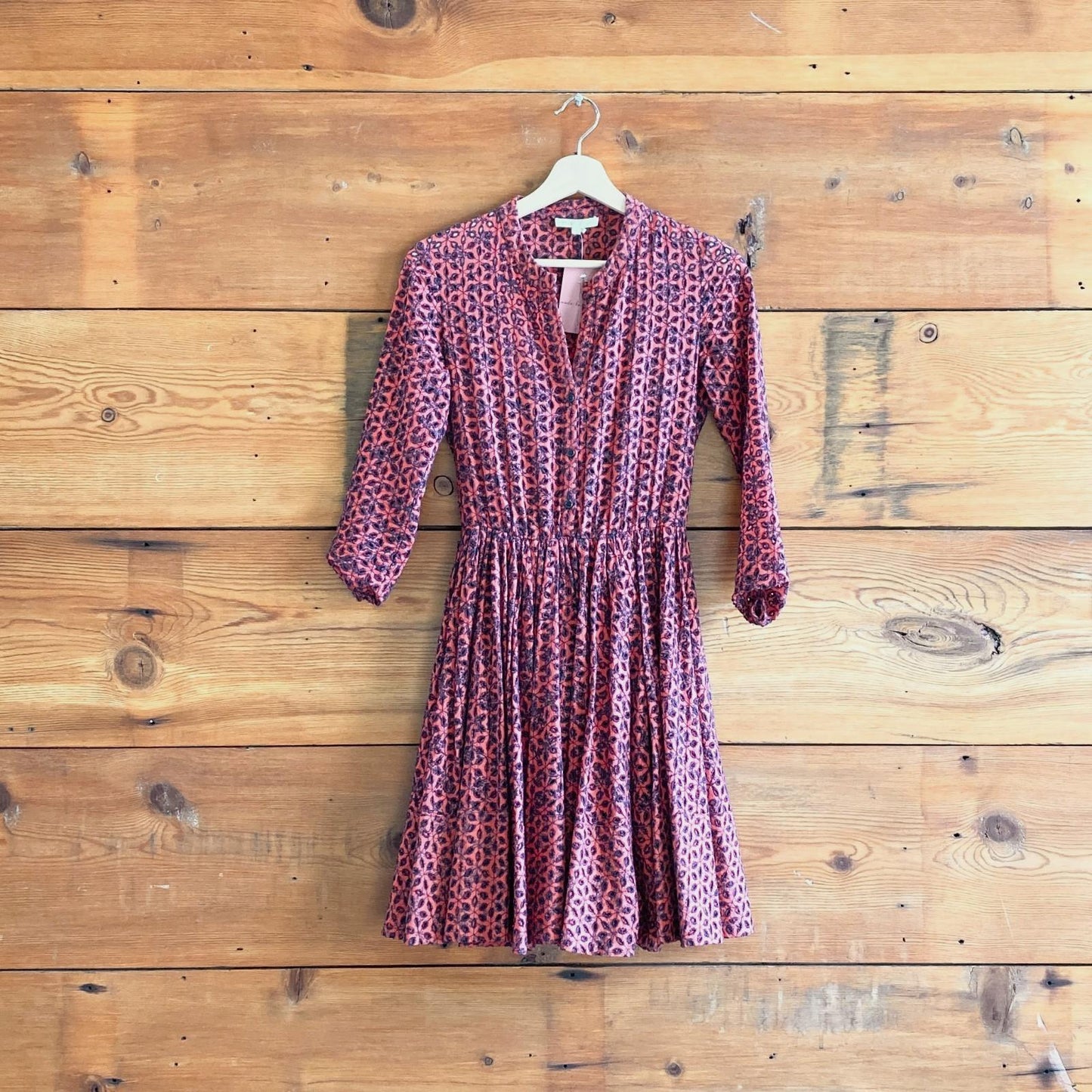 1 / S - Maje Red Navy Eyelet Embroidered Rayano Long Sleeve V-Neck Dress 1010RW