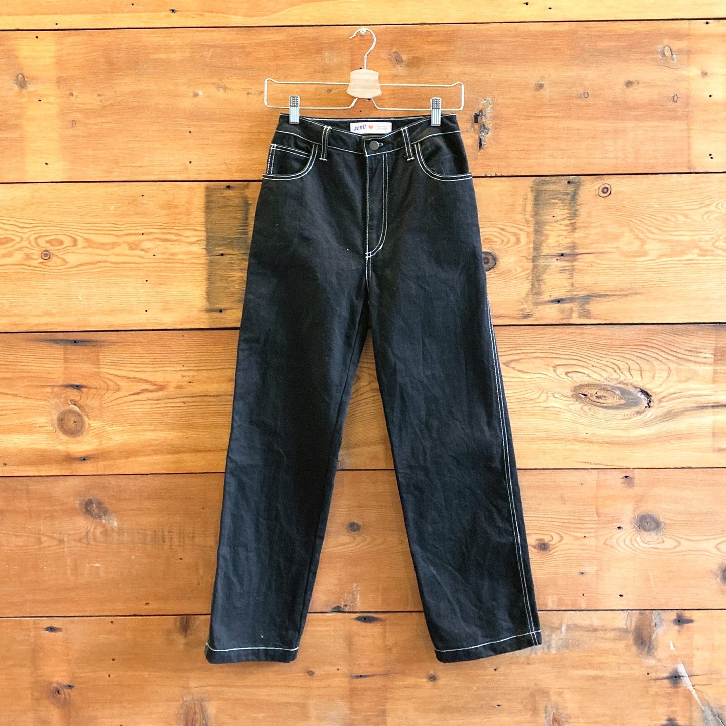 2 - Jem! $315 Los Angeles Black Top Stitched Utility Workwear Jeans Pants 0312IG