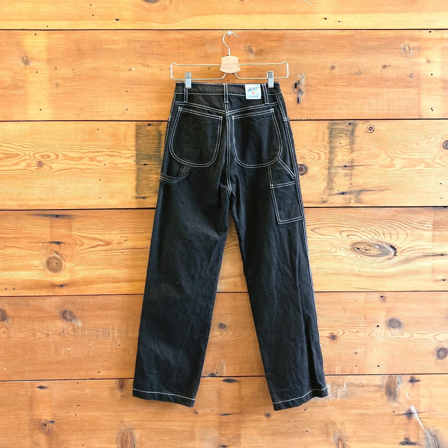 2 - Jem! $315 Los Angeles Black Top Stitched Utility Workwear Jeans Pants 0312IG