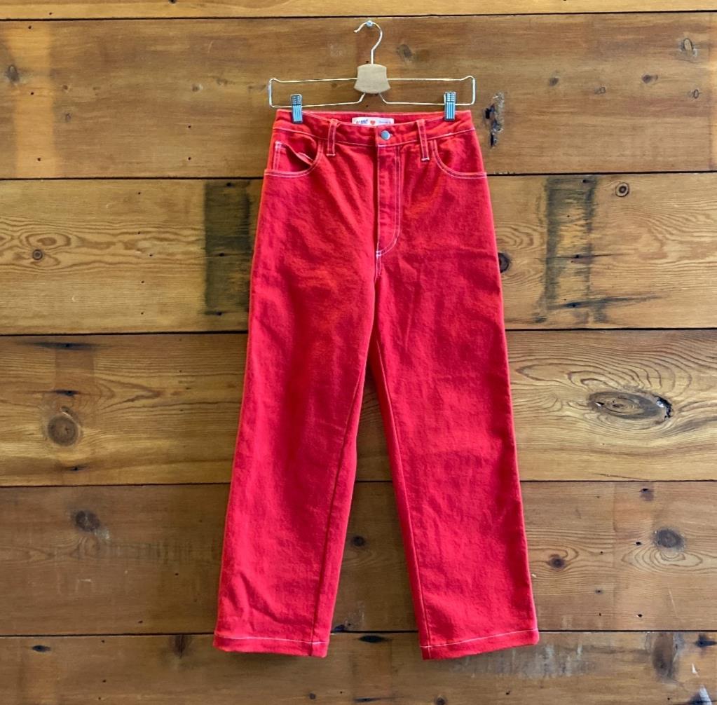 2 - Jem! $315 Los Angeles Red Top Stitched Utility Workwear Jeans Pants 0312IG