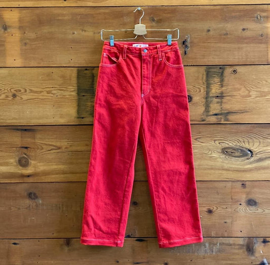 2 - Jem! $315 Los Angeles Red Top Stitched Utility Workwear Jeans Pants 0312IG
