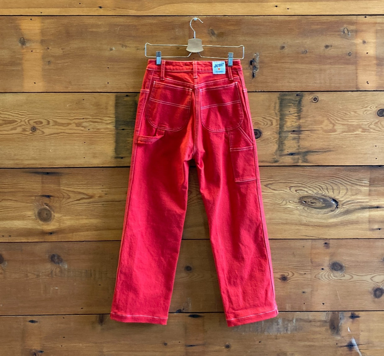 2 - Jem! $315 Los Angeles Red Top Stitched Utility Workwear Jeans Pants 0312IG