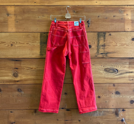 2 - Jem! $315 Los Angeles Red Top Stitched Utility Workwear Jeans Pants 0312IG
