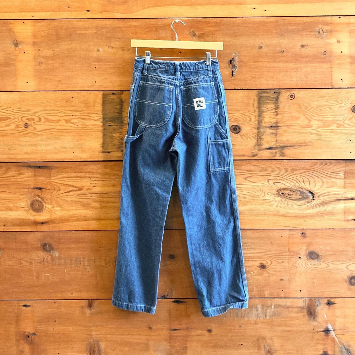 2 - LYKKE WULLF Dark Wash Contrast Stitch Womens Carpenter Pants 0312IG