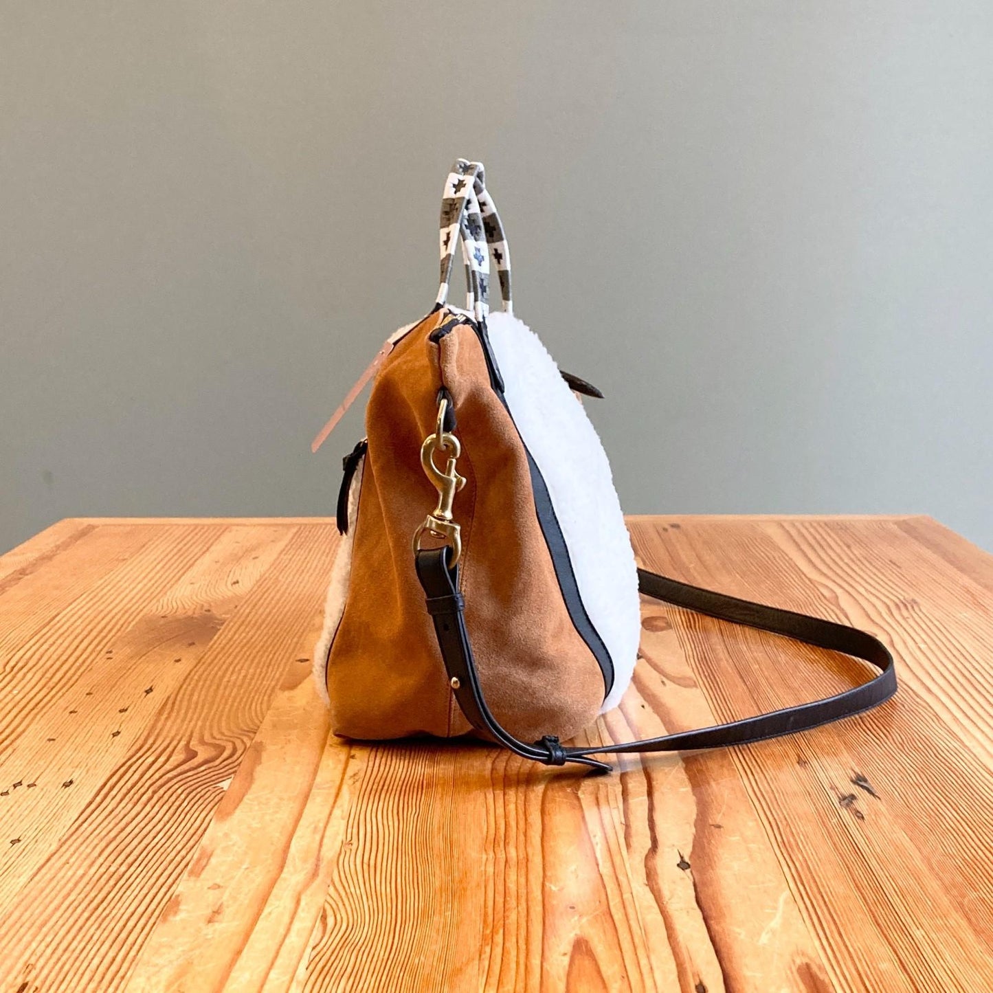 Kempton & Co. Burnt Sienna & Shearling Holdall Bag Zip Top Bag w/ Strap 1118SM