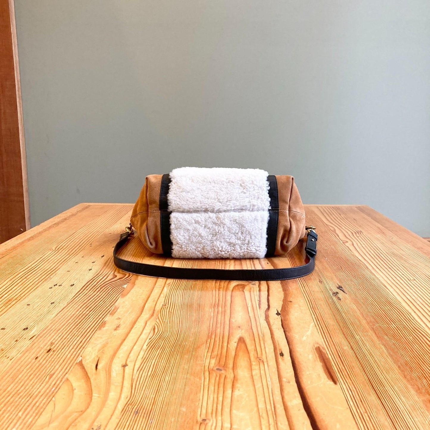 Kempton & Co. Burnt Sienna & Shearling Holdall Bag Zip Top Bag w/ Strap 1118SM