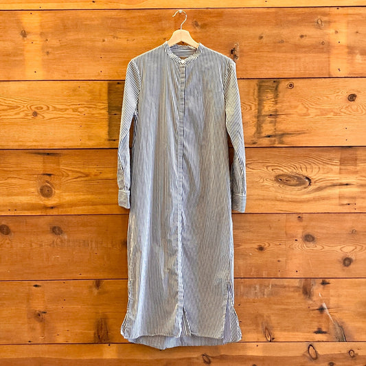 4 - Boss Gray & White Striped Long Sleeve Full Length Shirt Dress 0123RR