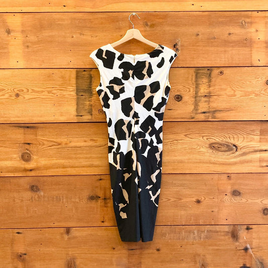 44 / M - Roberto Cavalli White Black Tan Leopard Print Sleeveless Dress 0209SB