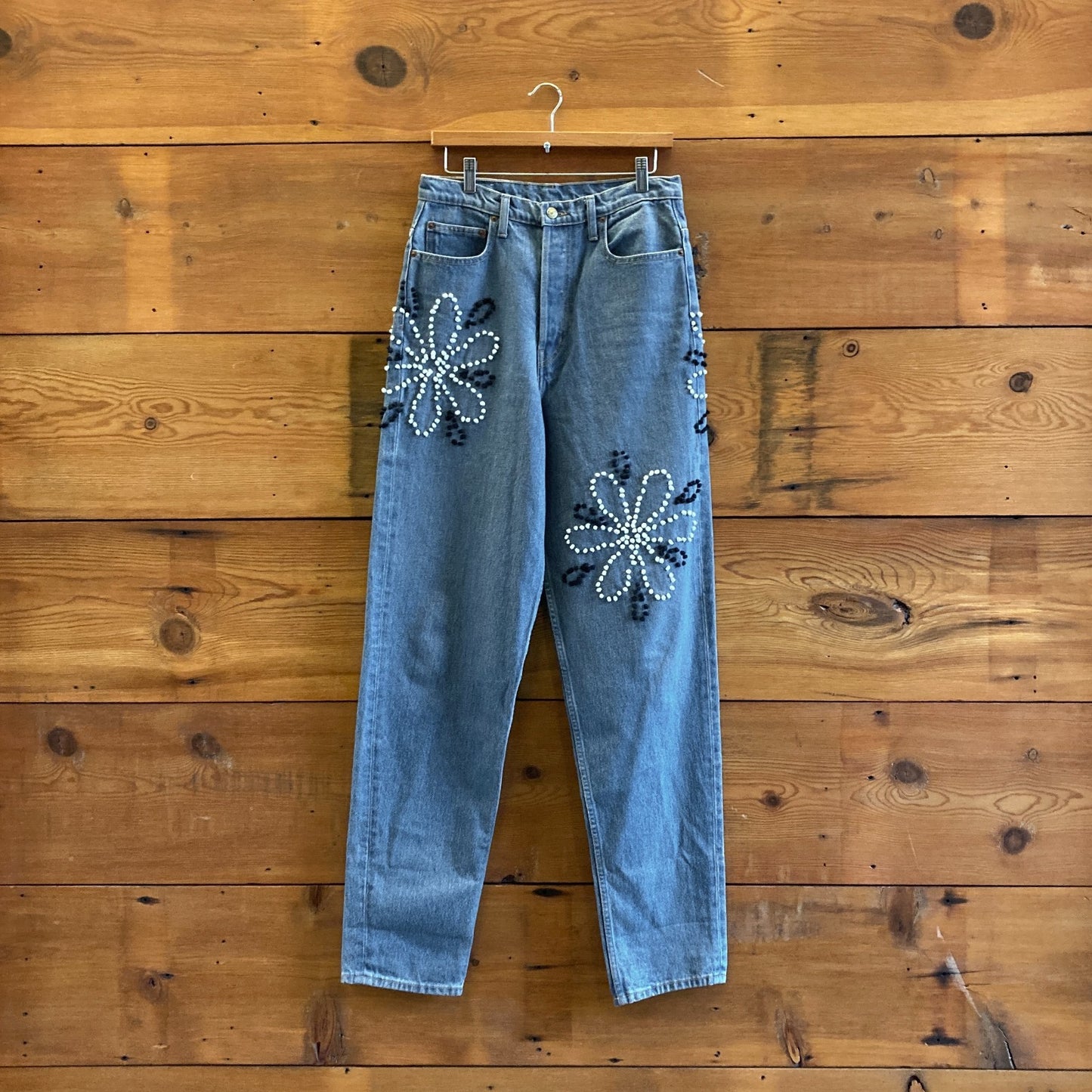 28 - B Sides Medium Wash Embellished Flowers Button Fly High Rise Jeans 0920PW