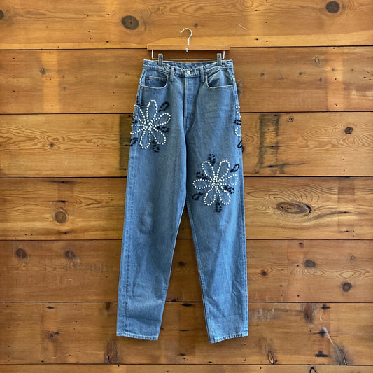 28 - B Sides Medium Wash Embellished Flowers Button Fly High Rise Jeans 0920PW