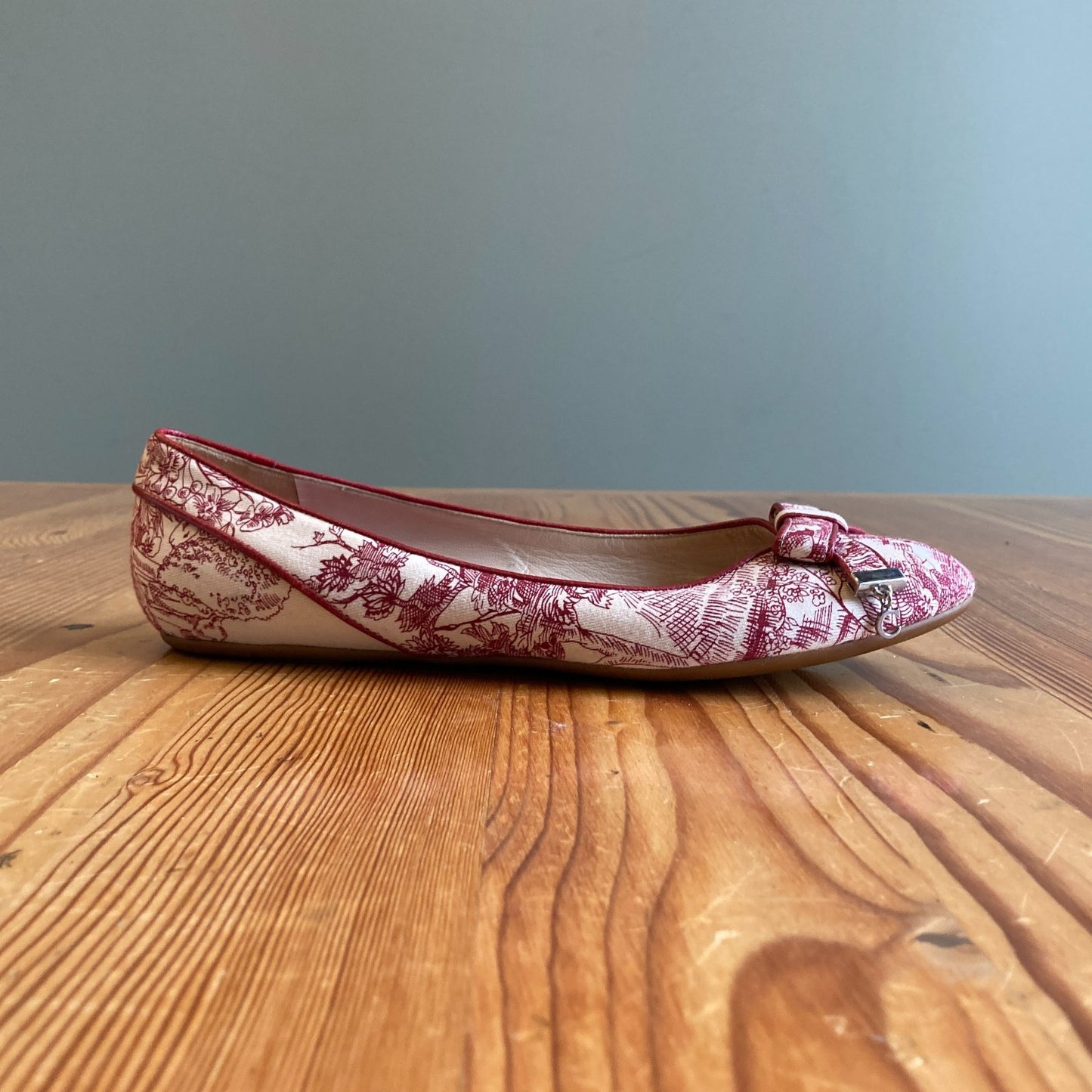 38.5 - Dior Red White Toile de Jouy Poeme Ballerina Round Toe Flats Shoes 1019CL