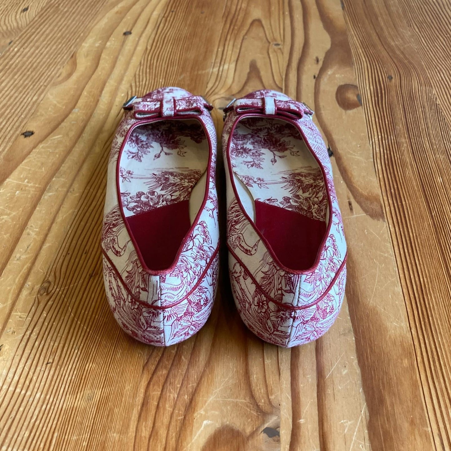 38.5 - Dior Red White Toile de Jouy Poeme Ballerina Round Toe Flats Shoes 1019CL