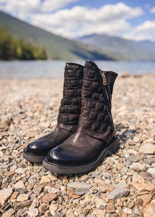 36 / 6 - AS98 $480 Black Quilted Leather Asymmetric Zip NEO Biker Boots 1012LR