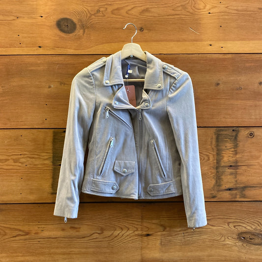 XS - Rebecca Minkoff Light Gray Suede Leather Moto Biker Jacket *marks 0703SC