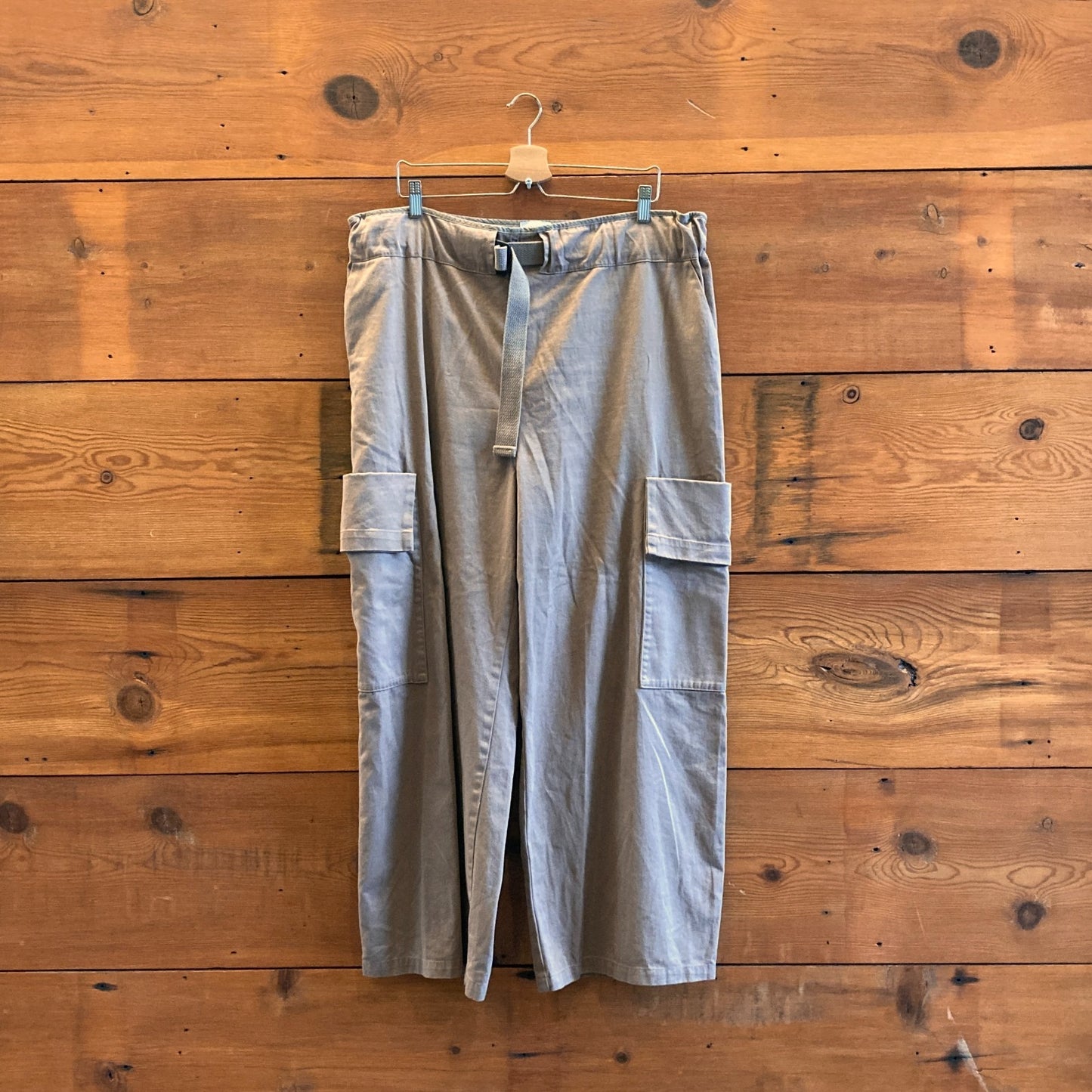 L - Prairie Underground Khaki Brown Wide Leg Cotton Cargo Pants w/ Belt 0114KE