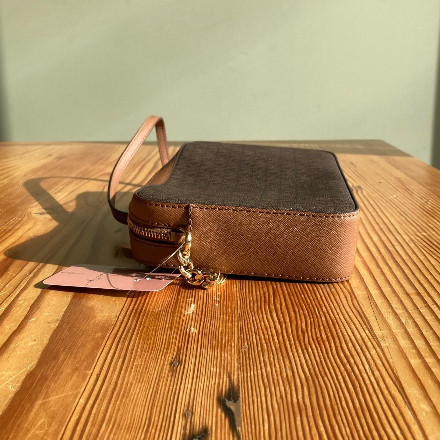 Michael Kors Brown Signature Jet Set Crossbody Zip Top Purse Bag 0607AB