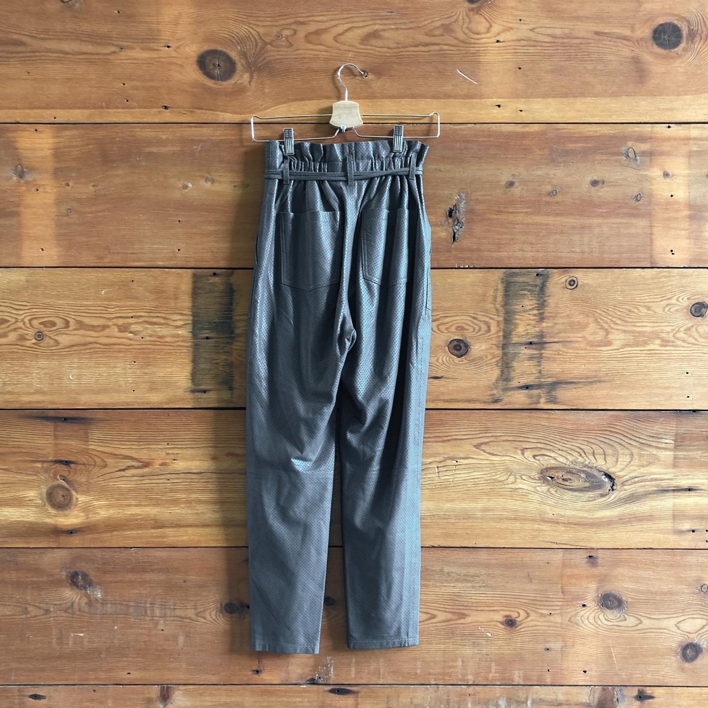 34 / XS - IRO $995 Gray Perforated Lamb Leather Adeus Paper Bag Pants 1030SF