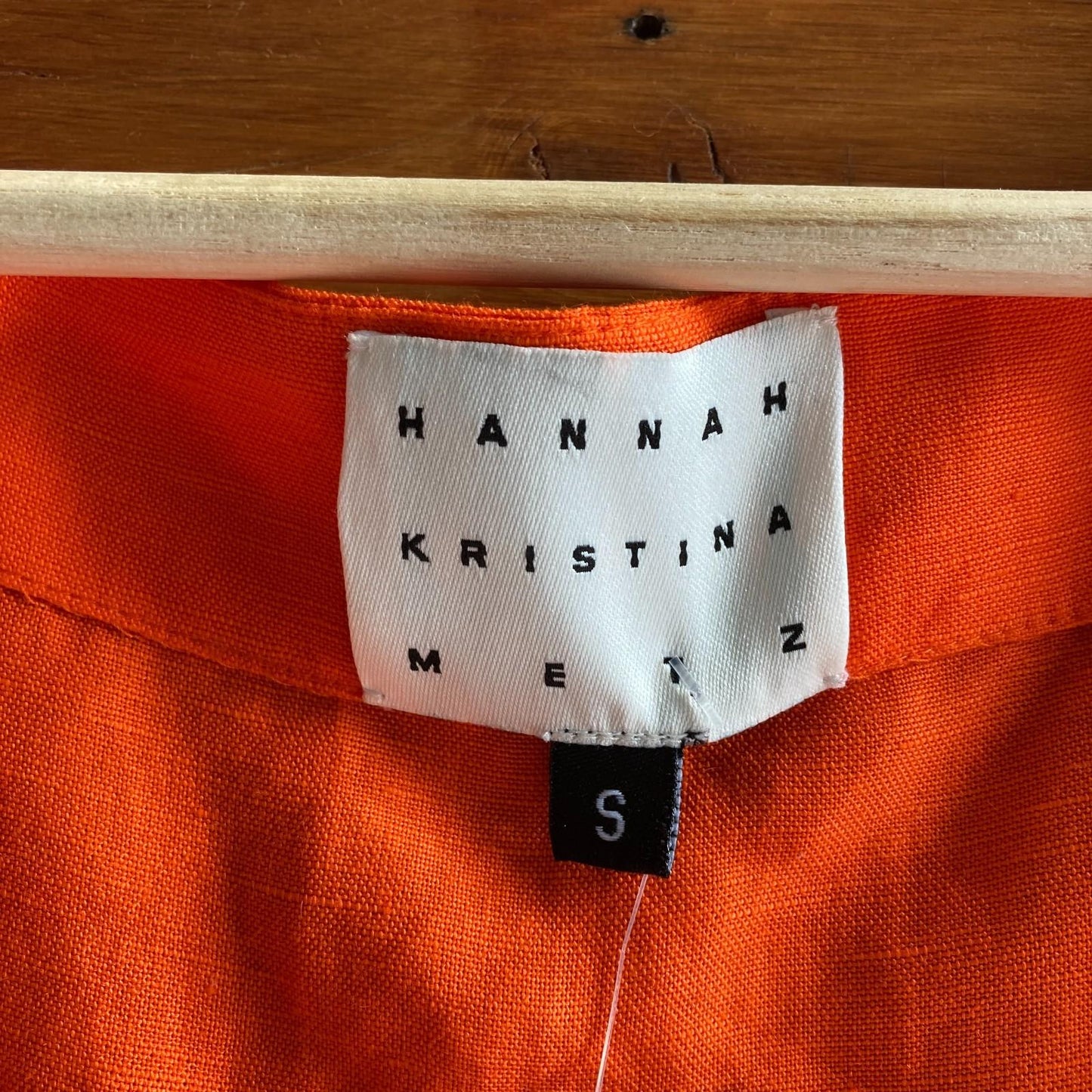 S - Hannah Kristina Metz Red Copped Puff Short Sleeve Linen Crop Top 0723ML