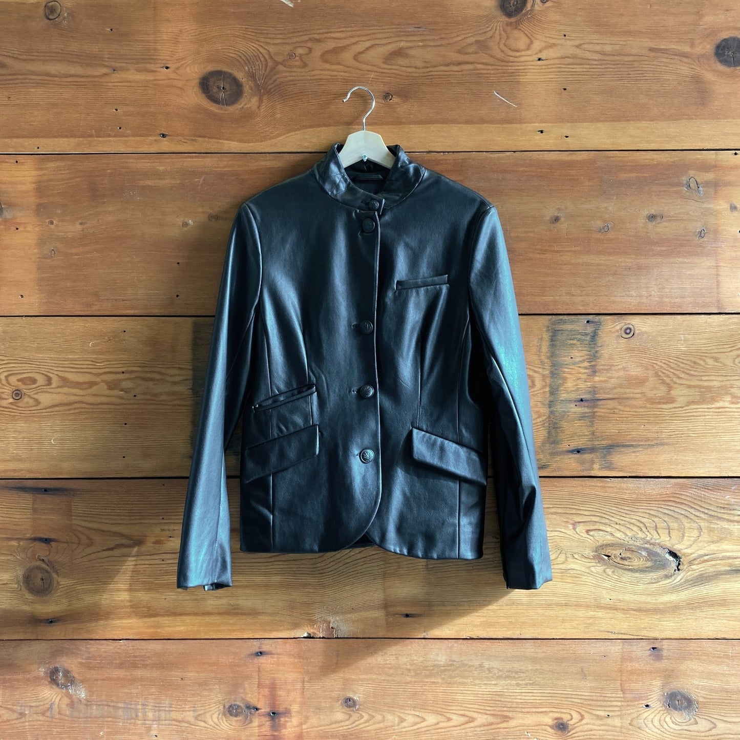 6 - Rag & Bone Black Faux Leather Button Front Slade Blazer Jacket 0504AK