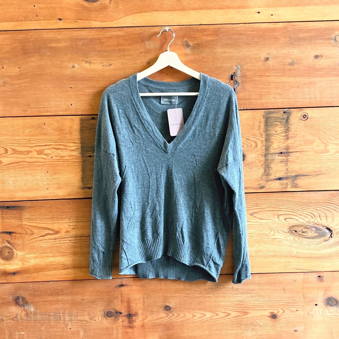 M - Zadig & Voltaire Gray V-neck Soft Cashmere Pullover Sweater 3333MC