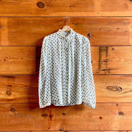 L - Alix of Bohemia White Black Polka Dot Ruffled Annabel Shirt Top 0419NR