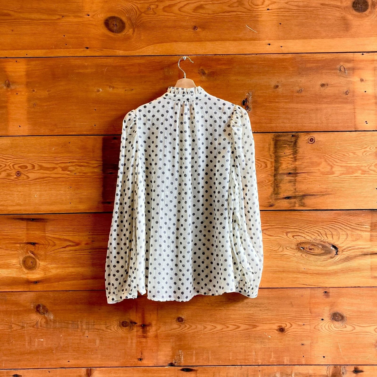 L - Alix of Bohemia White Black Polka Dot Ruffled Annabel Shirt Top 0419NR