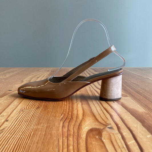 6.5 - Rachel Comey Brown Patent Leather Ray Slingback Wood Block Heels 0425KN