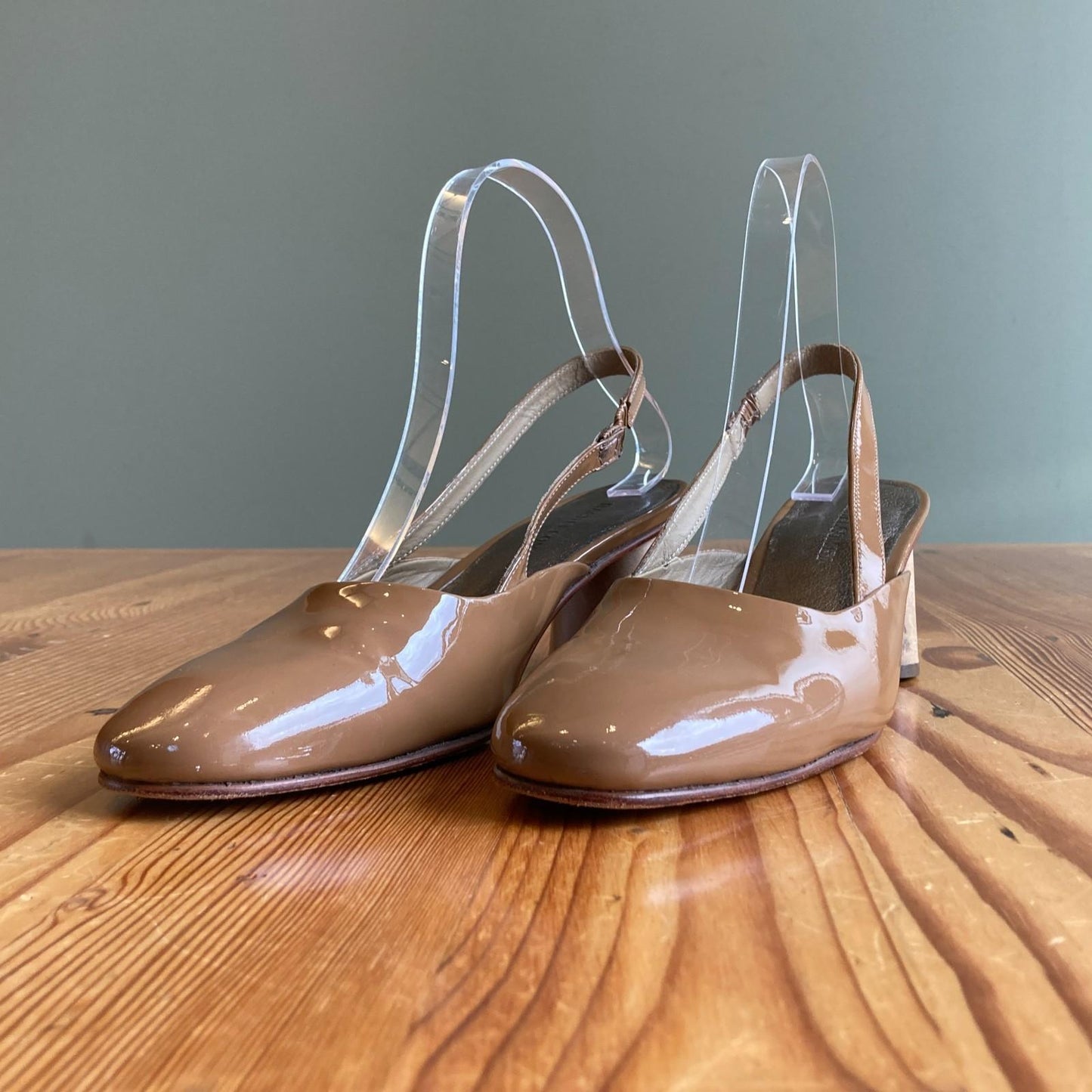 6.5 - Rachel Comey Brown Patent Leather Ray Slingback Wood Block Heels 0425KN