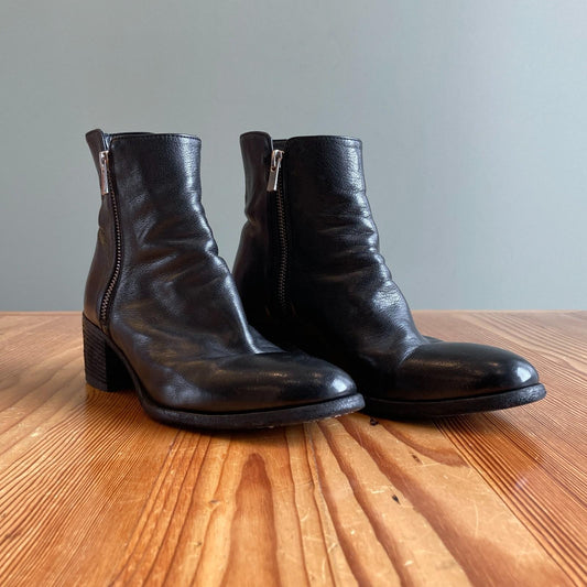 38.5 / 8-8.5 - Officine Creative Black Leather Side Zip Ankle Boots 0603AG