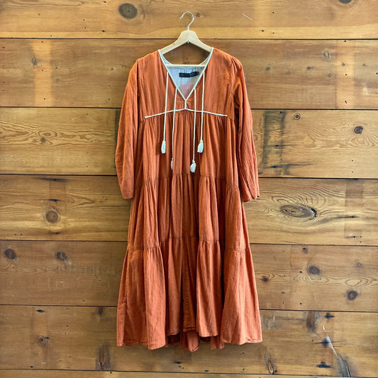 XS / S - Christy Dawn Rust Brown Gauze Cotton Midi Peasant Dress 0520KP