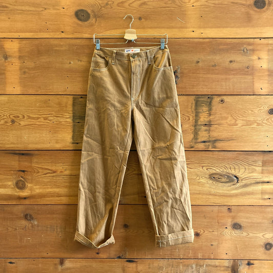 4 - Jem! $325 Brown Top Stitched High Waisted Straight Leg Painters Pants 0312IG