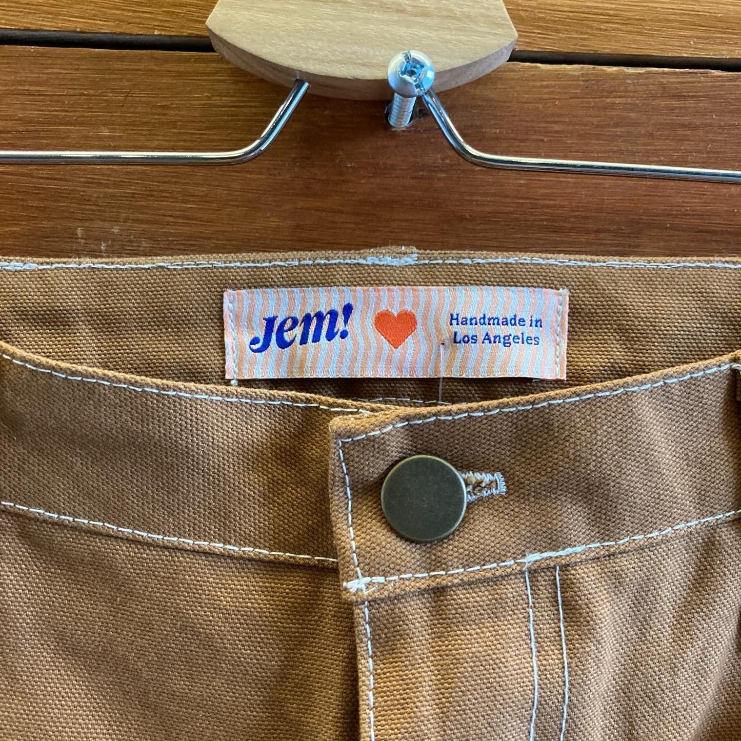 4 - Jem! $325 Brown Top Stitched High Waisted Straight Leg Painters Pants 0312IG