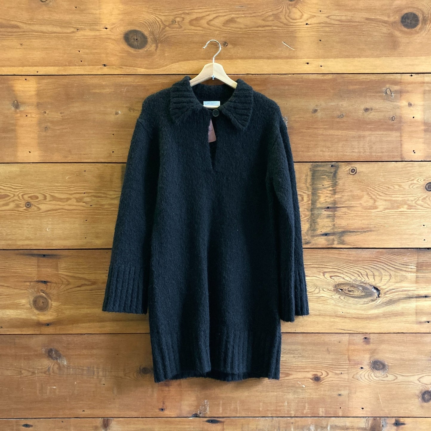 M - Equipment $425 Black Wool Alpaca Bresse Collared Sweater Dress 1016LD