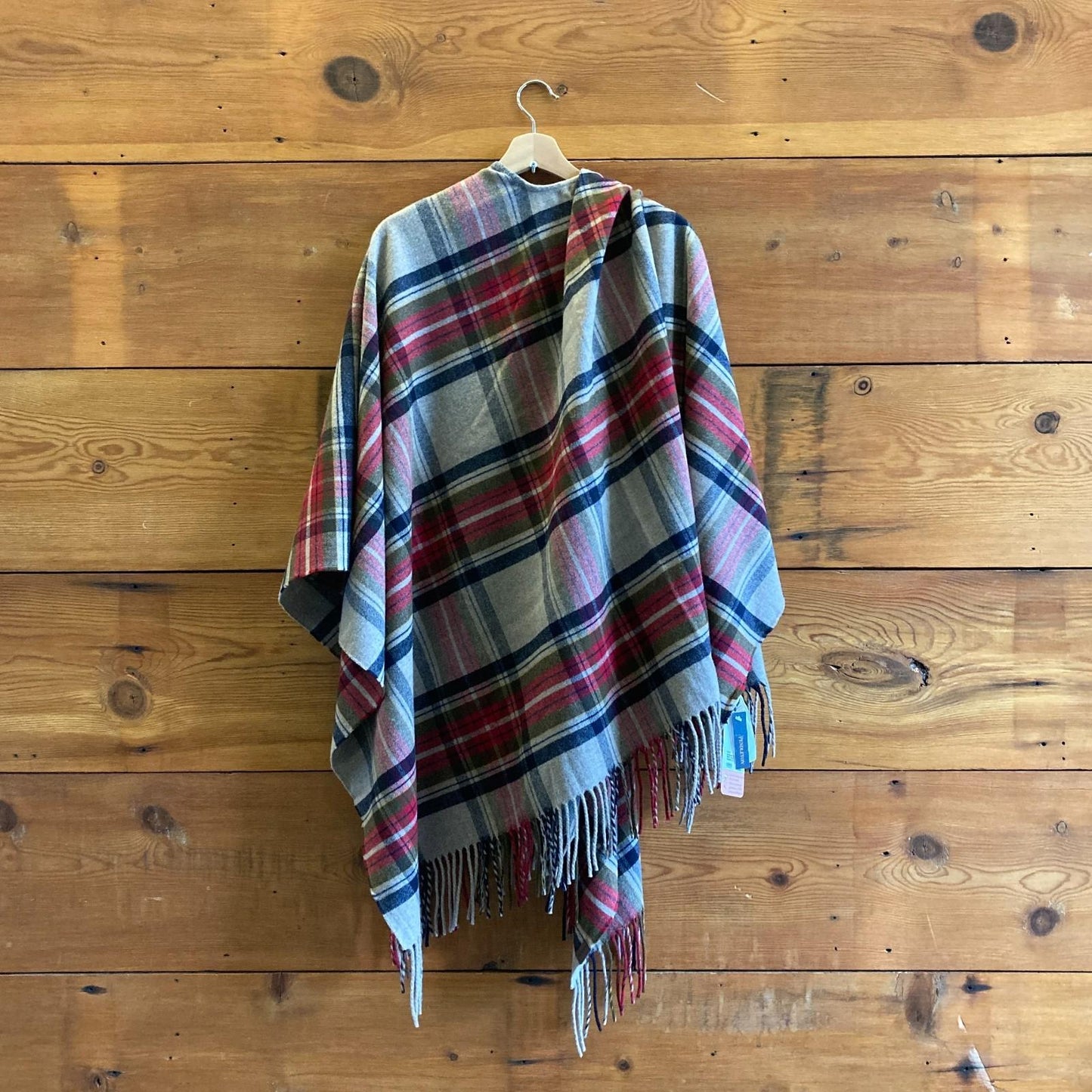 Pendleton 100% Wool Plaid Wrap Shawl Poncho Cape Plaid w/ Fringe NEW 0705SG