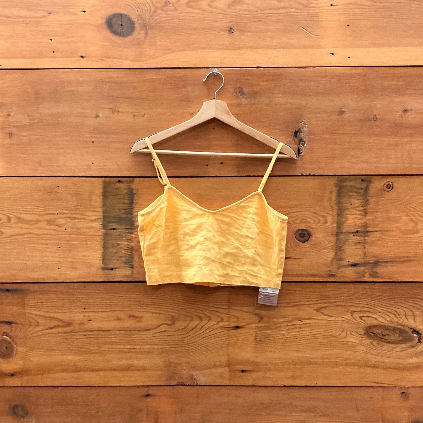38 - Paloma Wool Yellow 100% Linen Button Back Crop Tank Top 0312IG