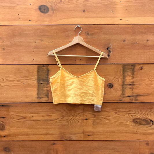 38 - Paloma Wool Yellow 100% Linen Button Back Crop Tank Top 0312IG