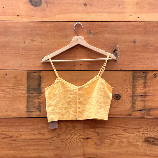 38 - Paloma Wool Yellow 100% Linen Button Back Crop Tank Top 0312IG
