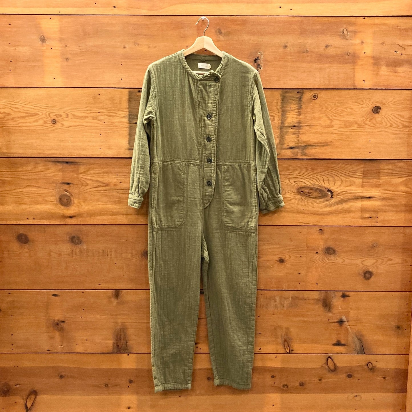 M - Nico Nico Olive Green Zap Weave Cotton Long Sleeve Jumpsuit 0627LH