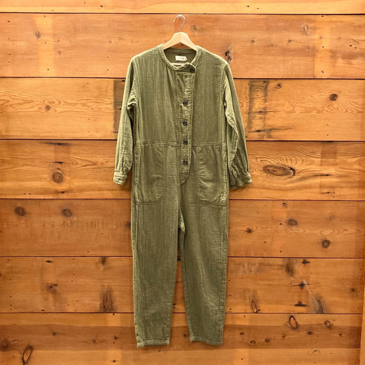 M - Nico Nico Olive Green Zap Weave Cotton Long Sleeve Jumpsuit 0627LH