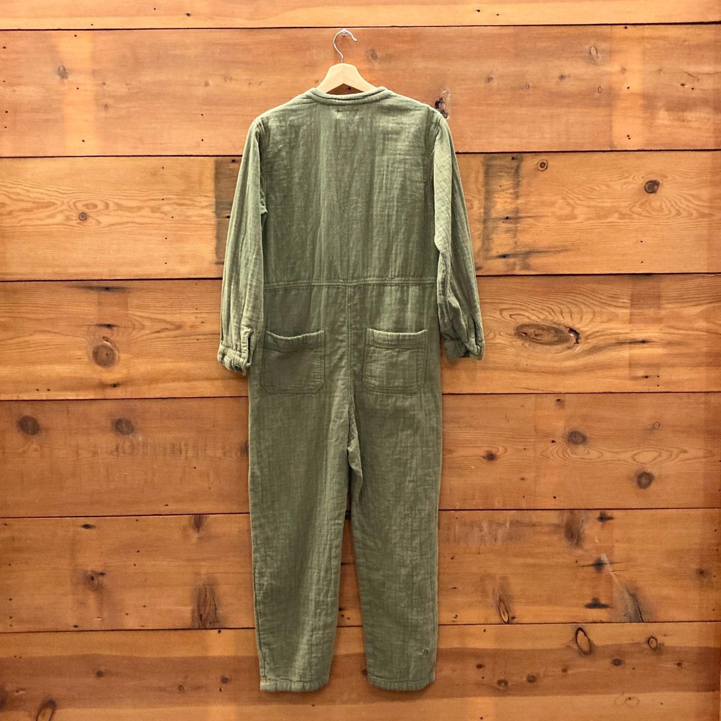 M - Nico Nico Olive Green Zap Weave Cotton Long Sleeve Jumpsuit 0627LH