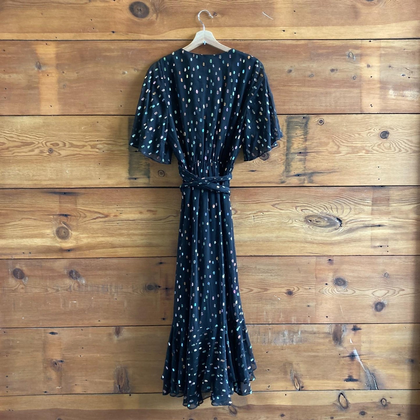 10 - Diane Von Furstenberg Black Jewel Metallic Overlay Faux Wrap Dress 1120PK