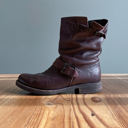 7.5 - Frye Brown Leather Veronica Short Moto Slouch Womens Boots 0603AG